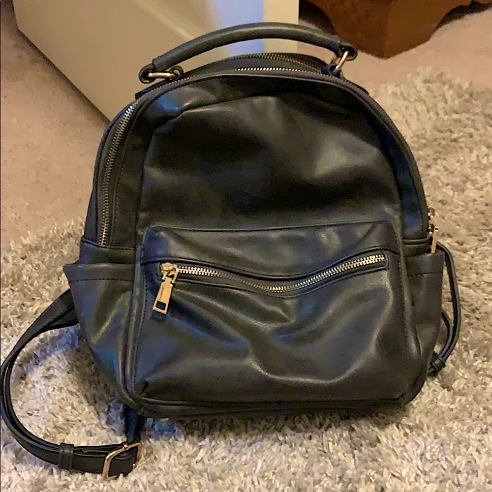 Black Faux Leather Mini Backpack